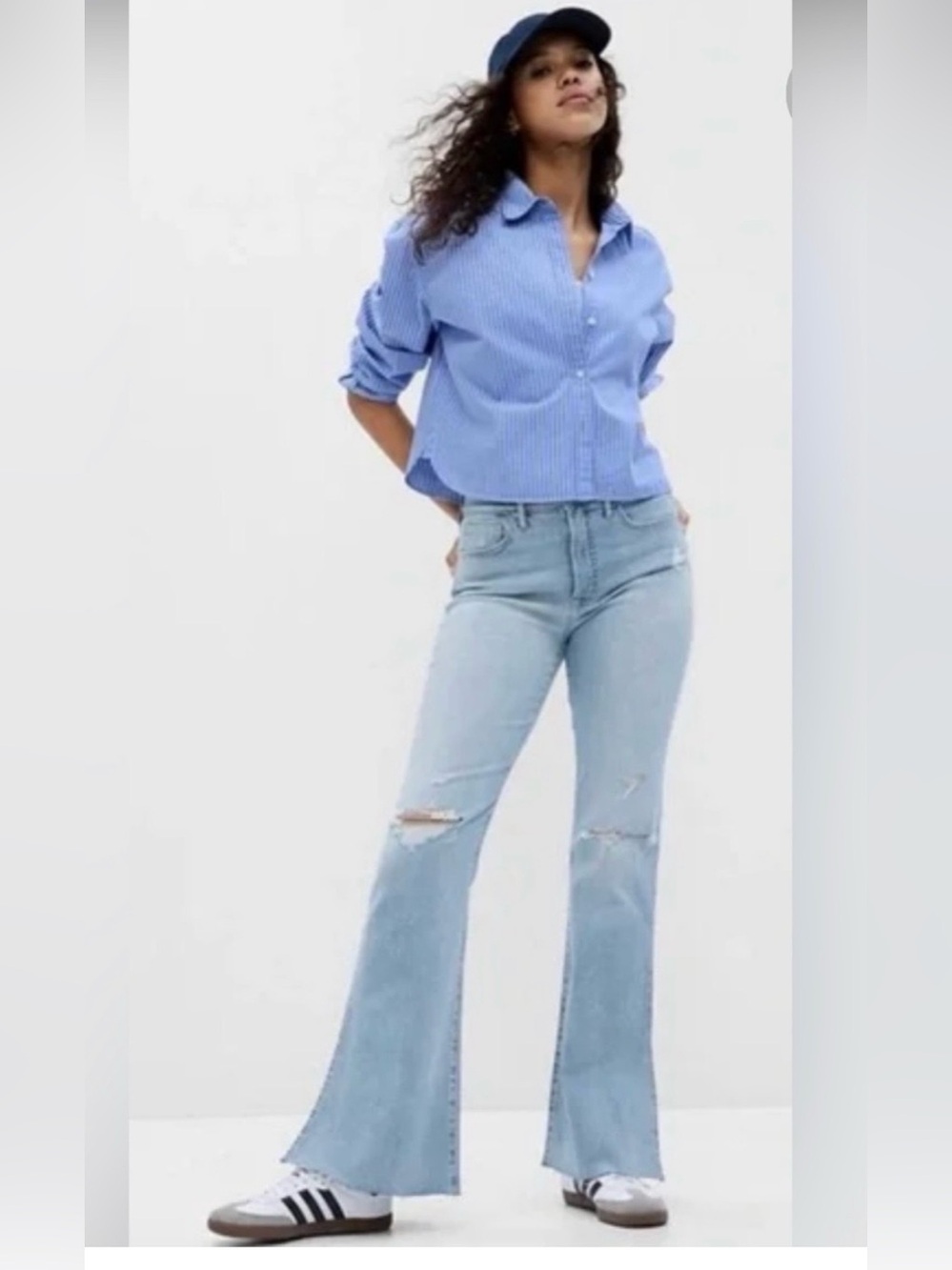 GAP Light Blue Flare Jeans - Distressed Knee Wide Leg